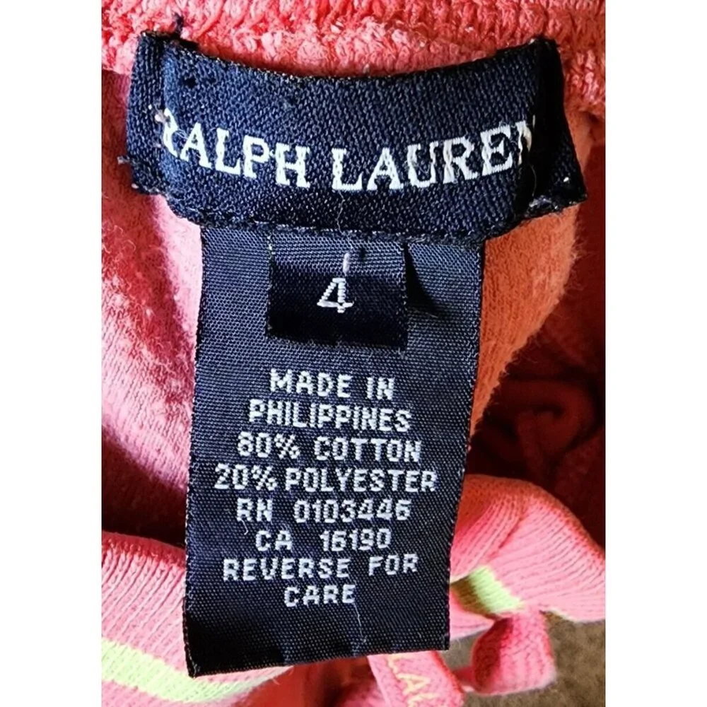 Ralph Lauren Girls Pull On‎ Elastic Waist Velour Track Pants Pink/Green Size 4